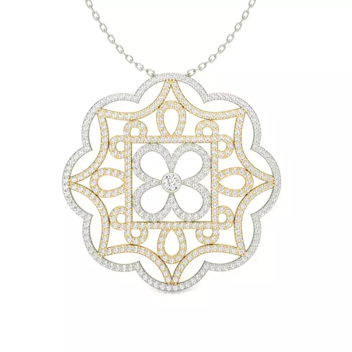 14k two-tone fancy filigree scalloped edge medallion pendant